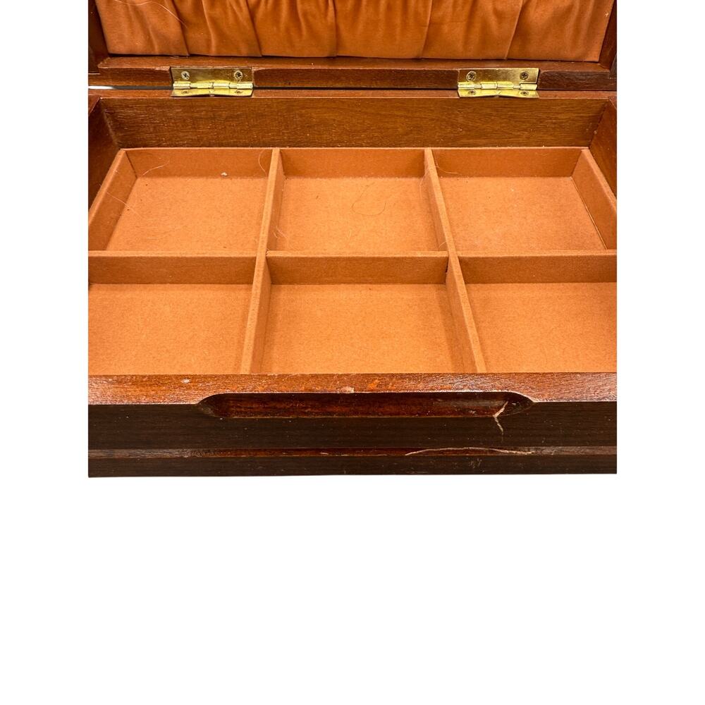 💍 Vintage Wooden Jewelry Box Tan Velvet Lined Necklace Ring Storage Organizer - Picture 3 of 7